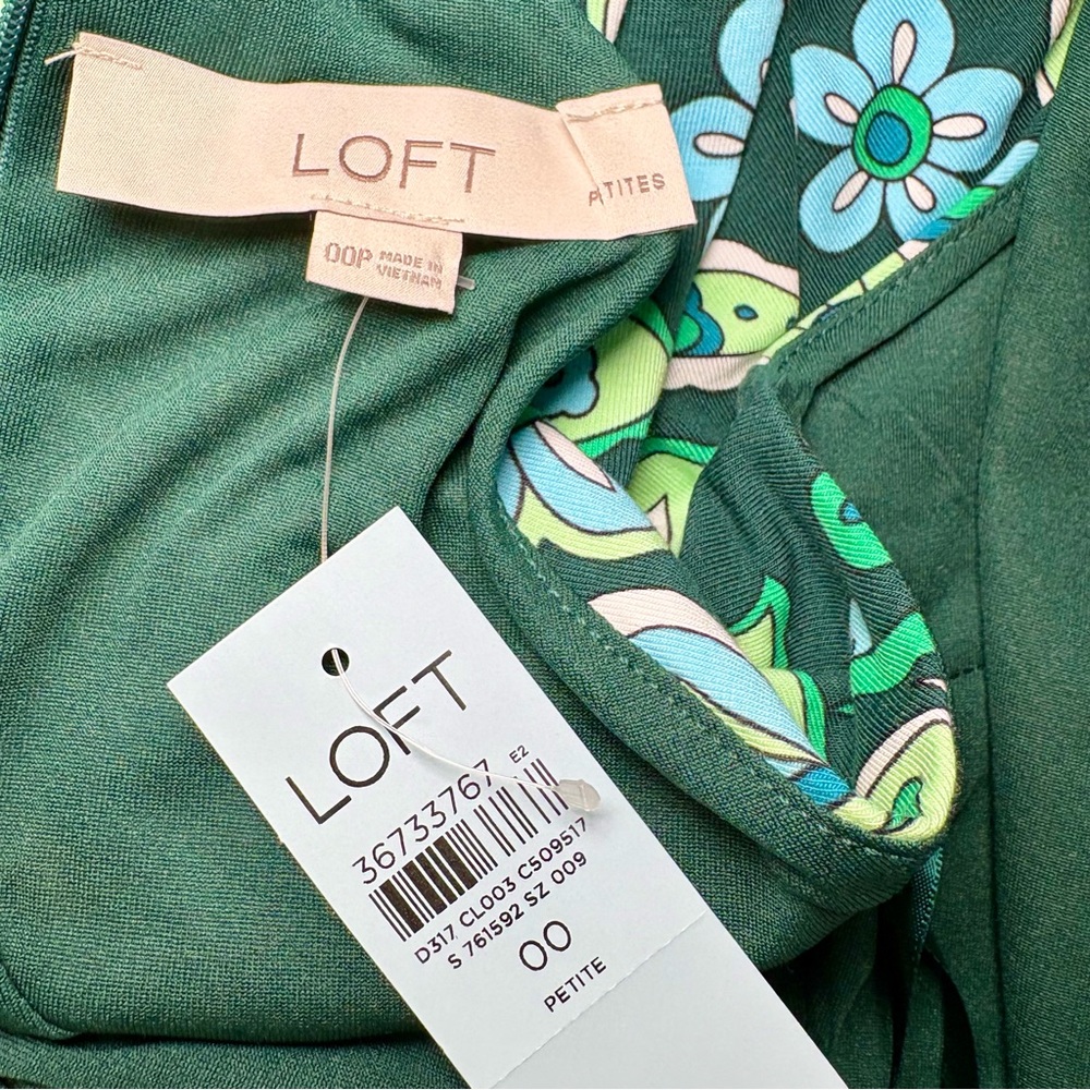 NWT LOFT Green and Blue Paisley Keyhole Midi Dress - Picture 2 of 9